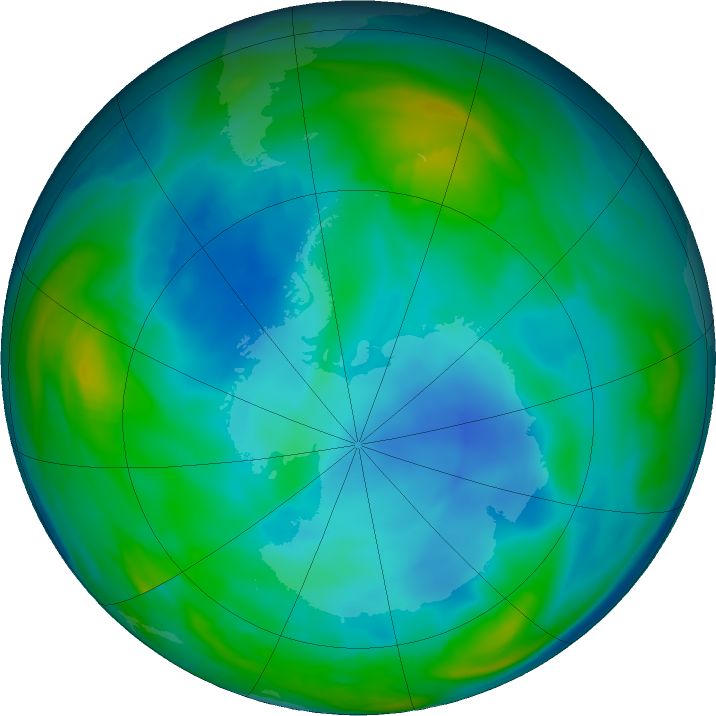 Antarctic ozone map for 29 June 2020